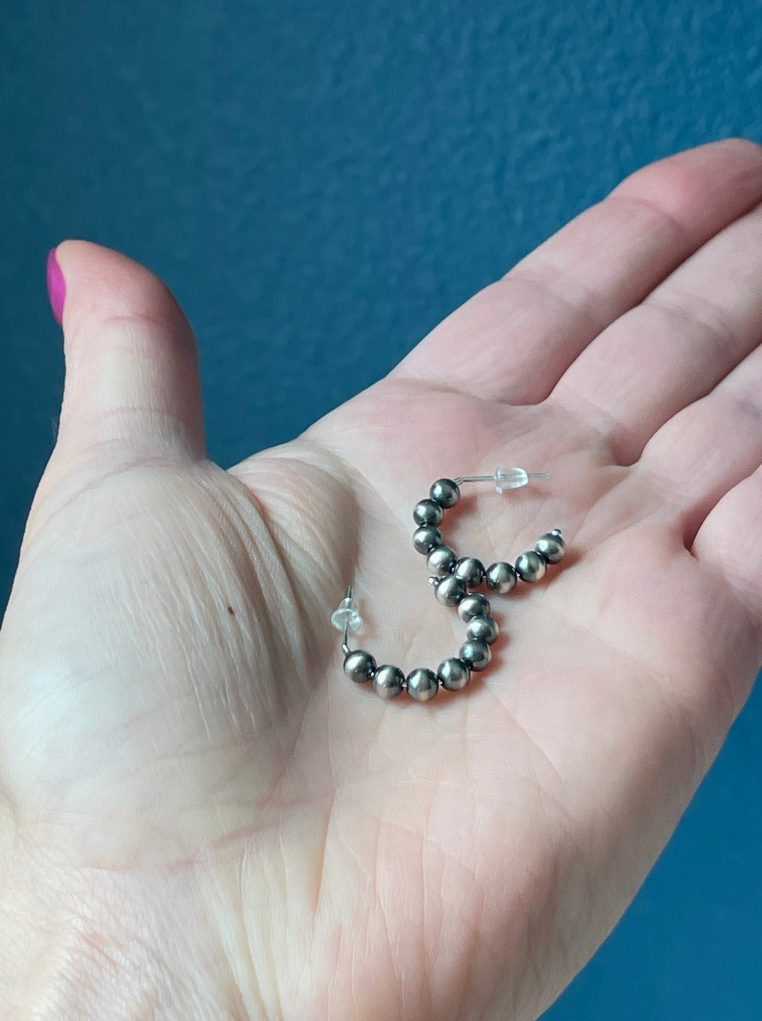 Small Dainty Navajo Pearls Sterling Silver Hoop Earrings - LeSilveStone