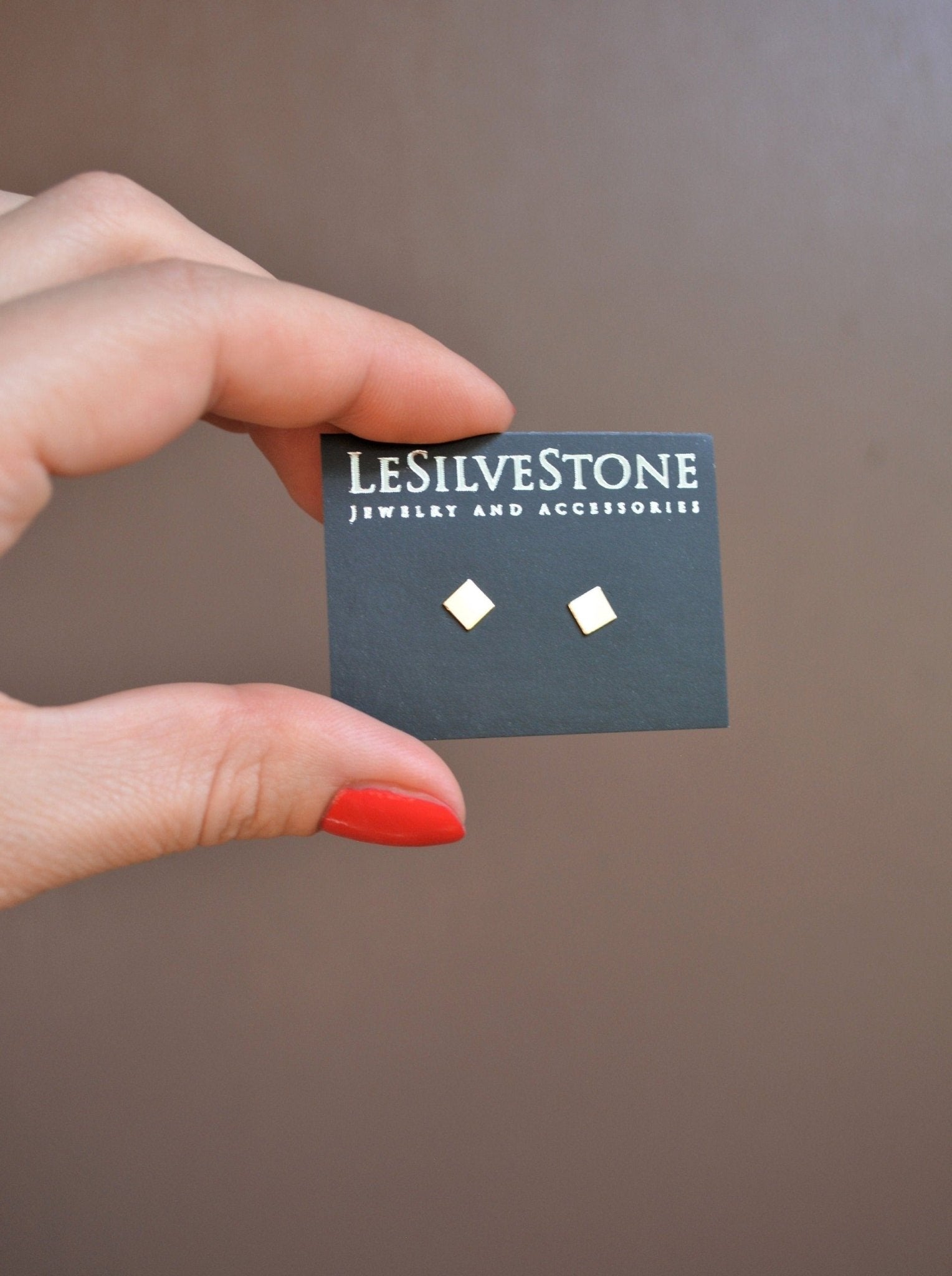 Square stud earrings Minimalist Mens Earrings - LeSilveStone