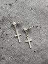 Sterling Silver Cube Earrings with Dangle Cross - LeSilveStone