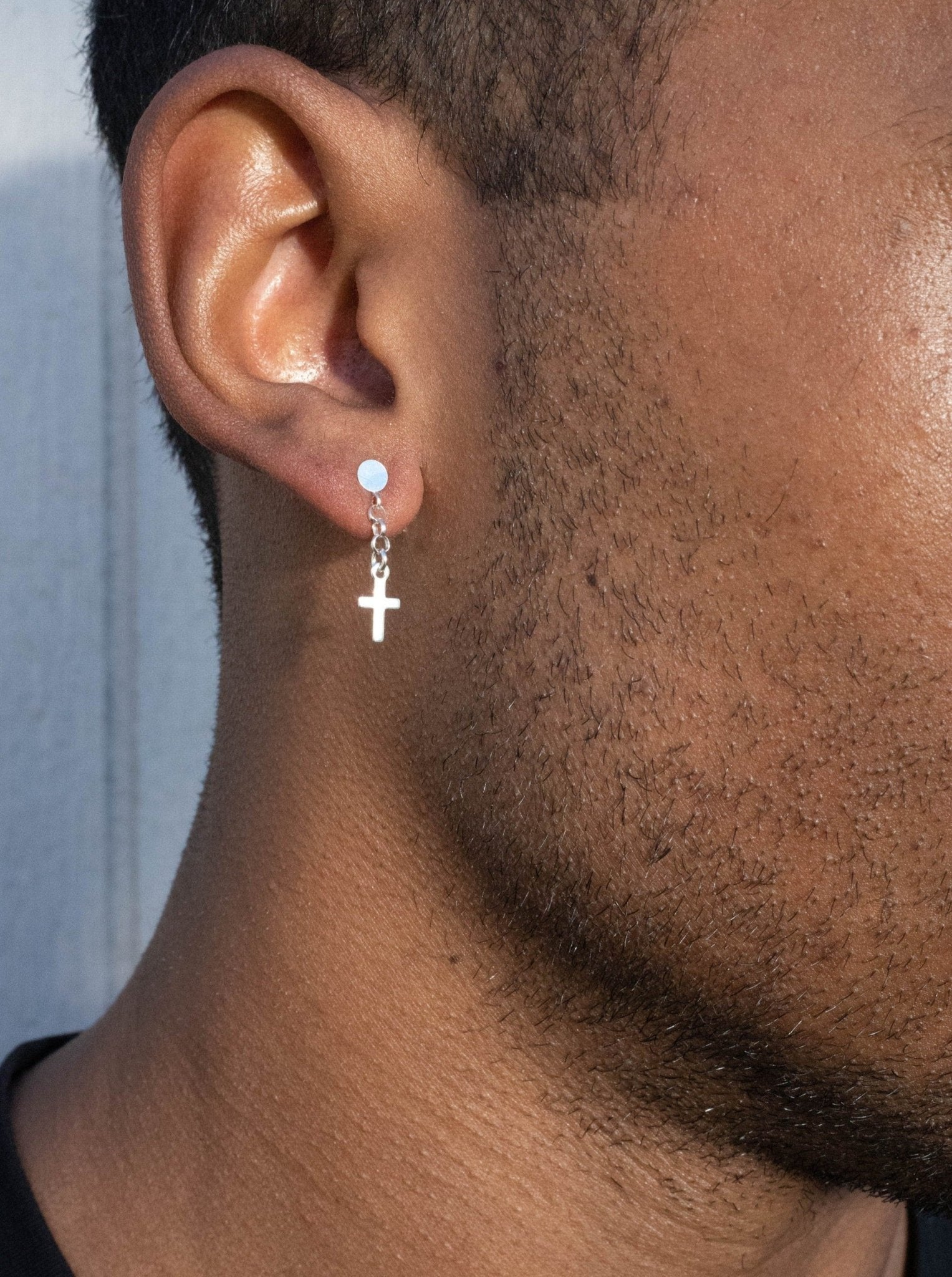 Tiny Dot Stud Earrings with Dangle Cross - LeSilveStone