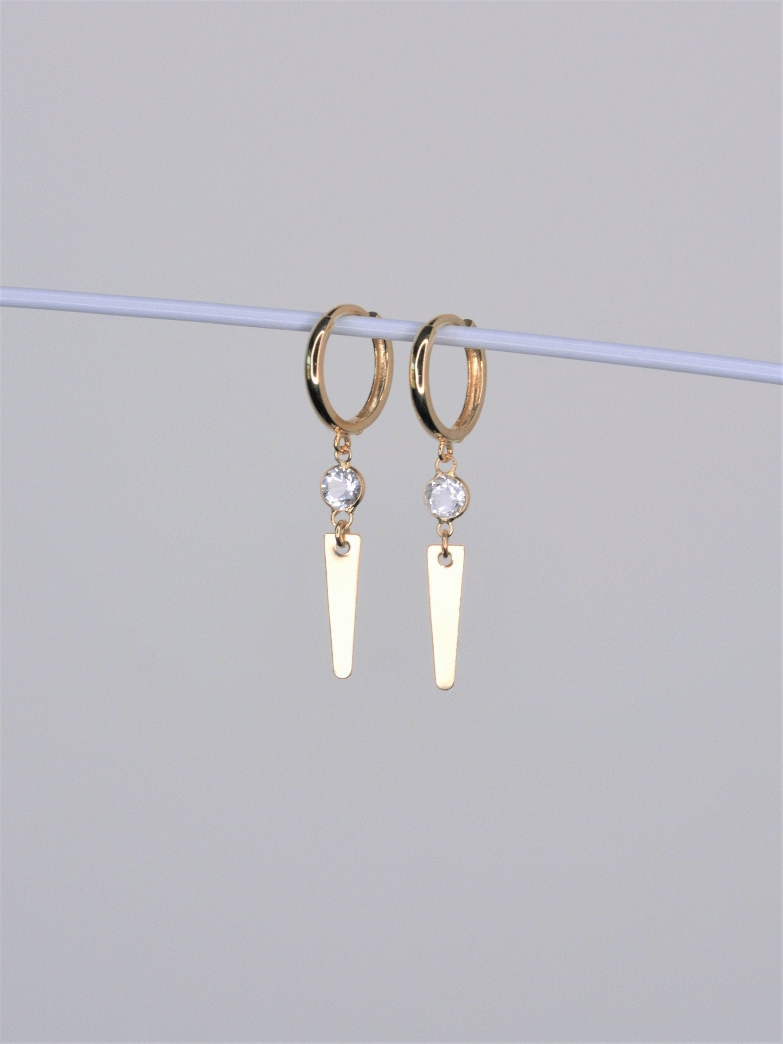 White Topaz 14k Gold Dangle Huggie Earrings for Men - LeSilveStone